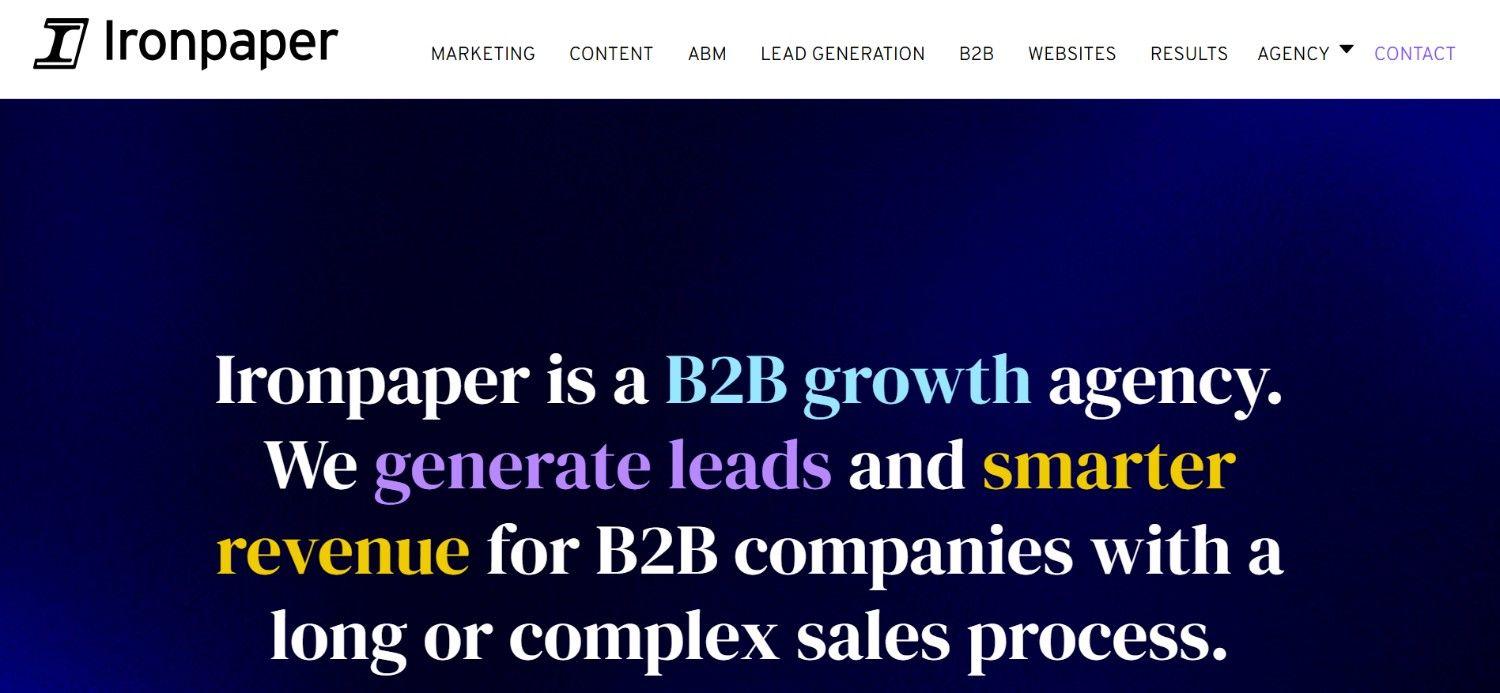 Ironpaper B2B growth agency homepage for lead generation and account-based marketing