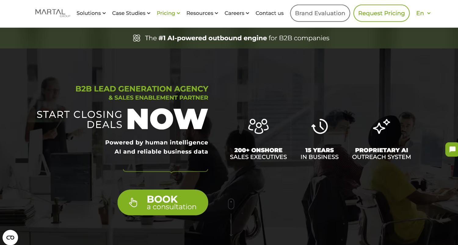 Martal Group lead generation agency homepage for B2B cold email services
