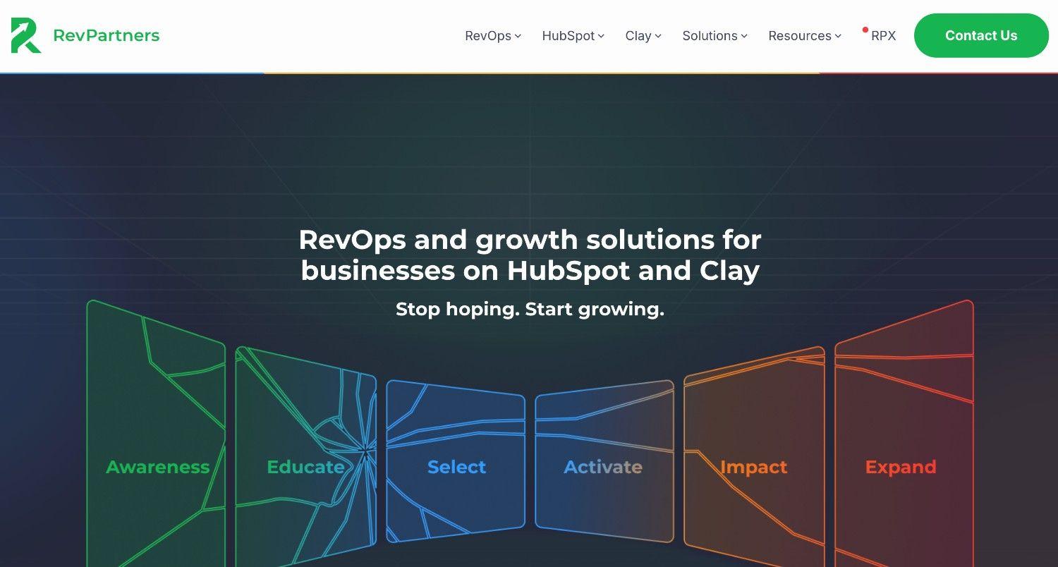 RevPartners RevOps and HubSpot agency homepage