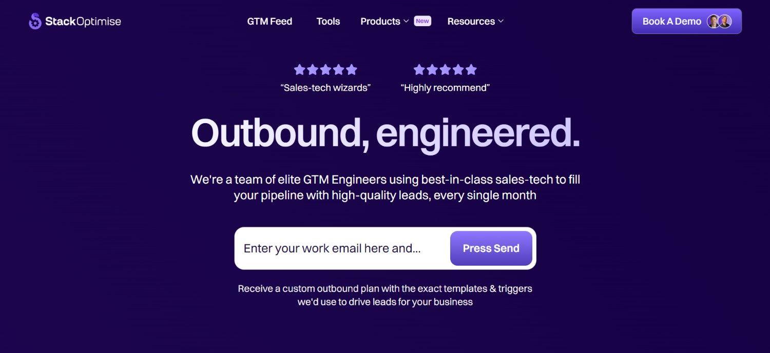StackOptimise outbound engineering homepage for B2B SaaS lead generation